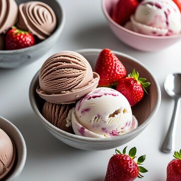 Strawberries with Cream Served in a Bowl