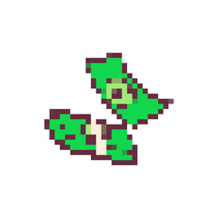Mosaic icon showing pixel art dollar bills. retro, cartoon, fun design with iconic money theme.