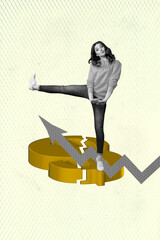 Pop 3d zine vertical collage of happy businesswoman businessman stand dollar coin jackpot income...