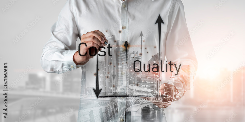 Aufkleber increase quality and reduce cost represent quality, cost, and performance optimization for business 