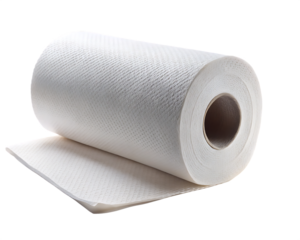White paper towel roll with textured surface and cardboard core isolated on a transparent background