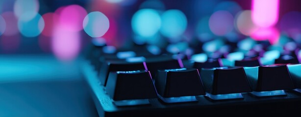 The close-up view of a vibrant, illuminated gaming keyboard with colorful backlighting.