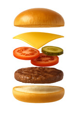 burger ingredients on a transparent background. burger bun