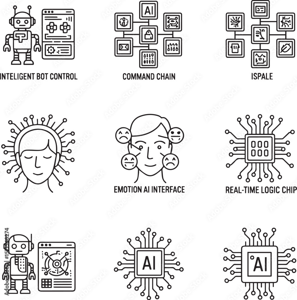 Aufkleber robot chip brain emotion network vector