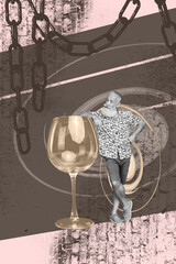 Pop image sketch art collage of happy girl guy stand alcohol beverage glass chain pub celebration alcohol holiday chill weekend