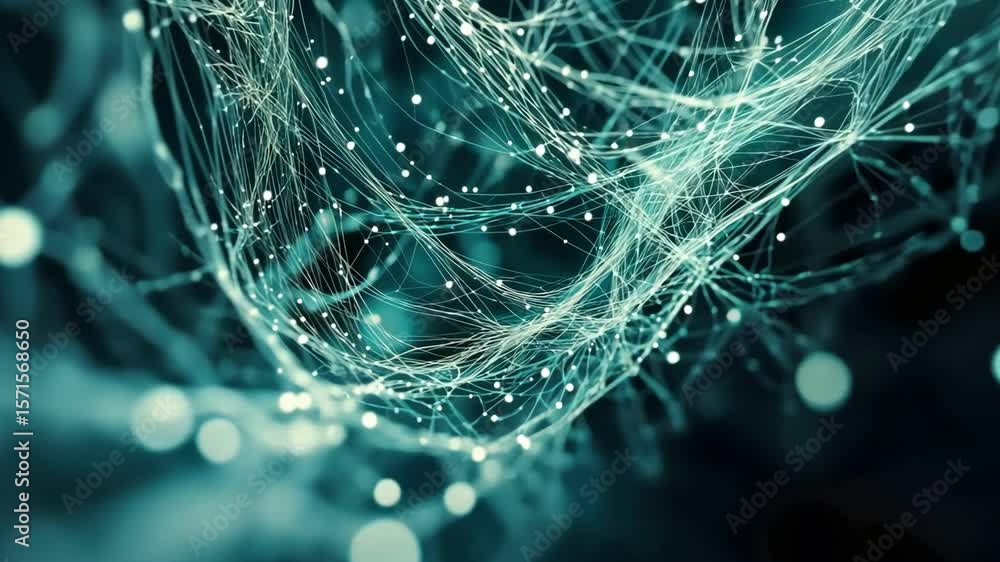 Poster abstract network of connected lines and dots in a blue tone.