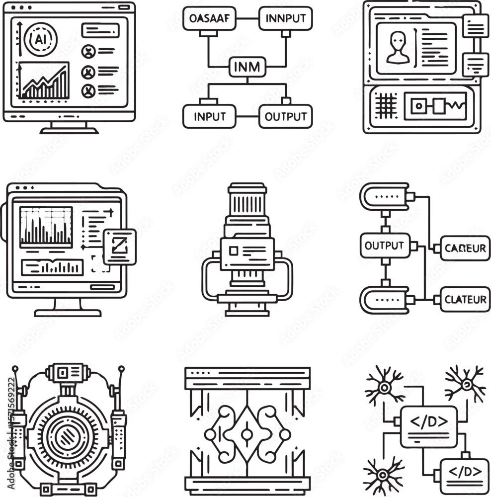 Poster technology diagrams and icons computer data