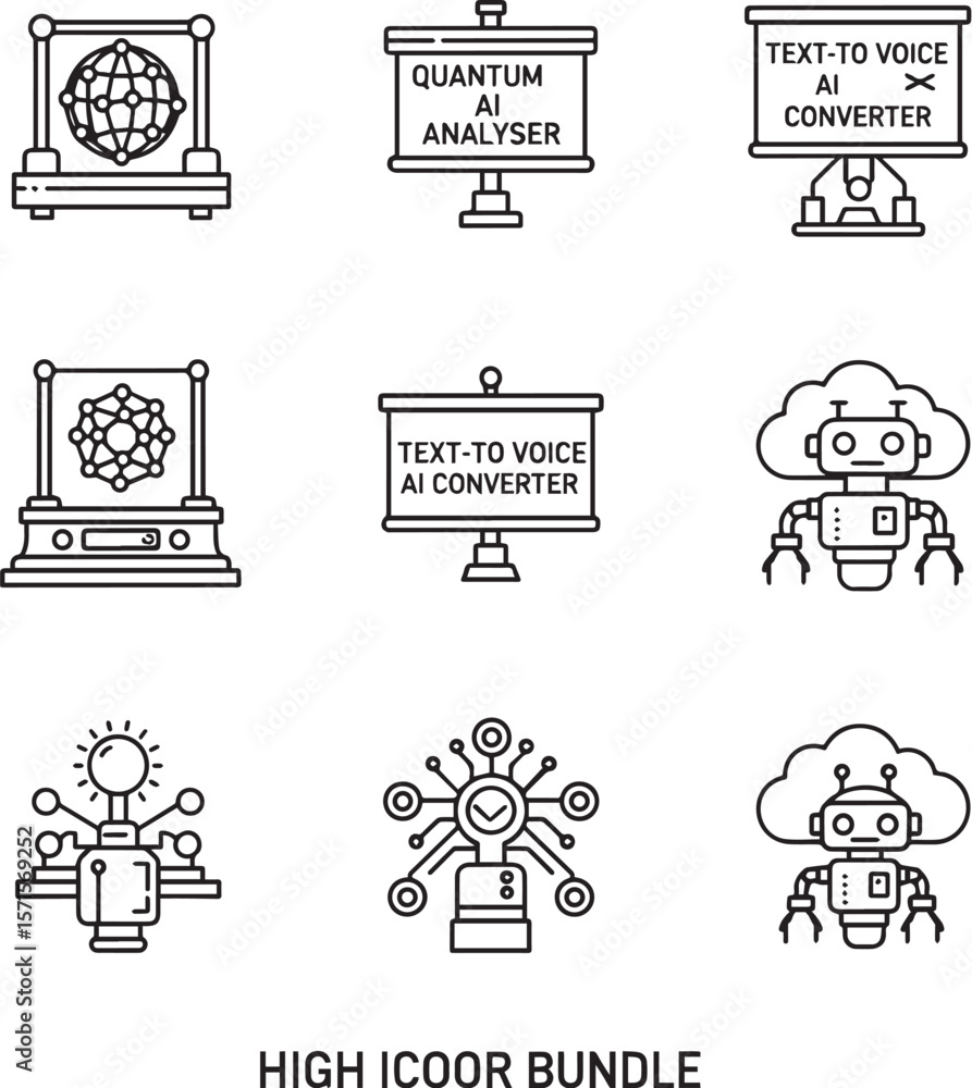 Poster technology icons artificial intelligence robots and data analysis cloud