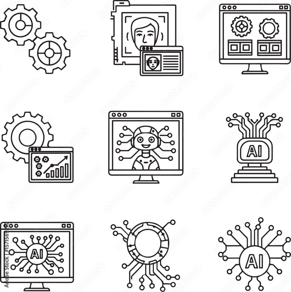 Poster technology icons artificial intelligence machine learning data analysis vector
