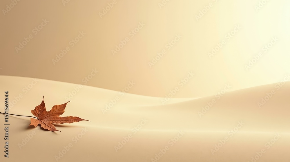 Poster sand surface with dried leaf — horizontal neutral backdrop for product presentation and branding.