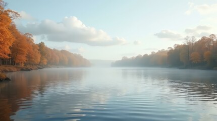 Rippled lake with fall atmosphere — horizontal presentation template for calm and elegant layouts.