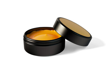 Orange Balm in Black Round Tin on Beige on a transparent background