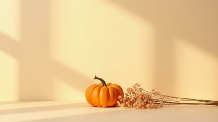 Pastel wall with autumn silhouette — horizontal calm background for elegant ads and web use.