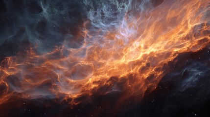 A cosmic vista with fiery nebulae and swirling celestial clouds, showcasing the beauty and mystery of the universe