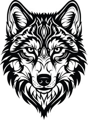 Fototapeta premium Tribal Wolf Head Illustration Black and White Design