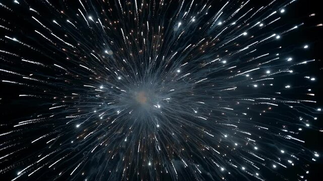 Fireworks exploding against the dark night sky, creating a mesmerizing display of light and color, illuminating the surroundings with their radiant bursts