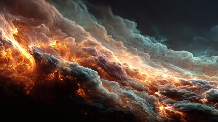 Dramatic view of glowing clouds at dusk, with the light of the sunset casting its majestic glow over the horizon