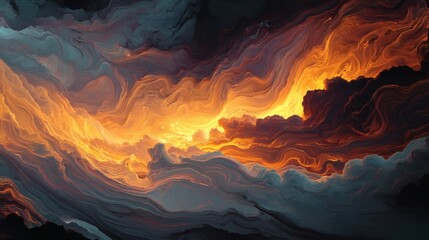 A breathtaking view of a cloudy sky, with shades of orange and black, resembling an abstract painting