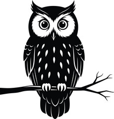 Majestic Owl Silhouette Black and White Bird Illustration