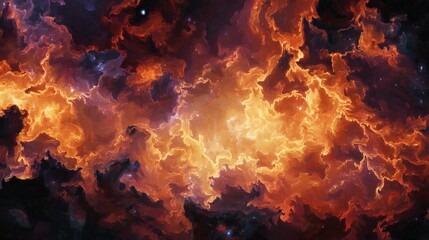 A fiery nebula with bright colors and swirling clouds