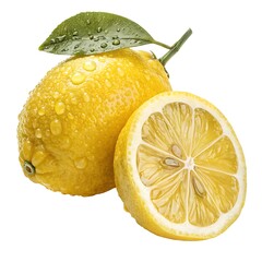 yellow lemon and slice isolated on white background