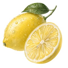 yellow lemon and slice isolated on white background