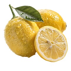 yellow lemon and slice isolated on white background