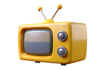 Retro yellow television with antennas isolated on transparent background