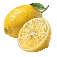 yellow lemon and slice isolated on white background
