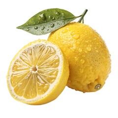 yellow lemon and slice isolated on white background