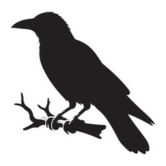 Crow sitting on dry tree branch silhouette isolated on white background. Icon vector illustration design.