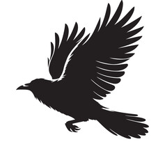 Crow in flight black silhouette graphic design element logo symbol nature wildlife bird animal freedom power isolated white background
