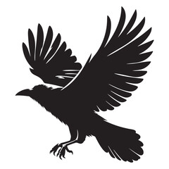Crow in flight black silhouette graphic design element logo symbol nature wildlife bird animal freedom power isolated white background