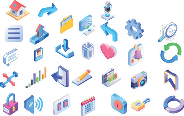 Comprehensive Set of 3D Isometric UI/UX and Web Application Icons