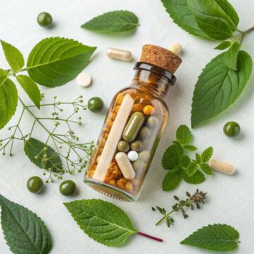 Fresh avocado and oil bottle on wooden table with green leaves