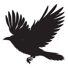 Fototapeta premium Crow in flight black silhouette graphic design element logo symbol nature wildlife bird animal freedom power isolated white background