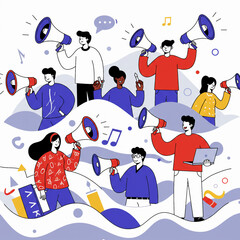 People with Megaphones – Vector Illustration