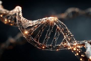 Glowing wireframe DNA helix floating in space