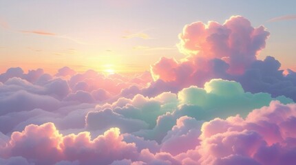Brilliant sunset cloudscape with glowing pastel colors isolated on transparent PNG or clean white backdrop