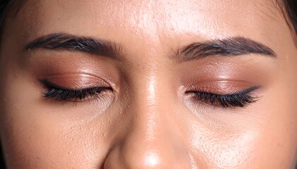 Obraz premium Close-up of closed eyes with professional makeup, focused on detail
