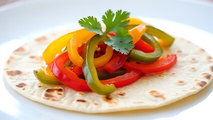 Tortilla with Sliced Bell Peppers and Cilantro