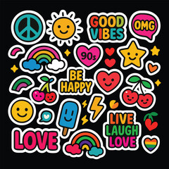 Retro Sticker Pack 90s Vibes & Cute Illustrations, Playful collection of retro stickers, perfect for adding a fun, nostalgic touch to any project.