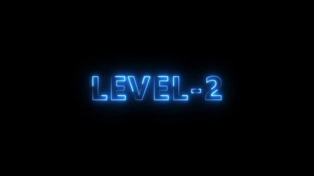 level 2 neon bright text font colorful 4k video animation. Neon level up sign and upper Level . next Level text animation. next level neon title Laser vintage effect Infinite loop able.