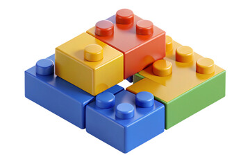 Colorful interlocking building blocks arranged in a square formation isolated on transparent background