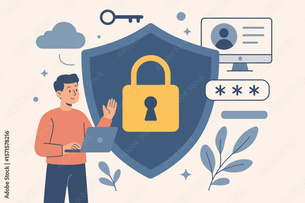 Poster data protection and cybersecurity concept. user authenticating with password for private account acc