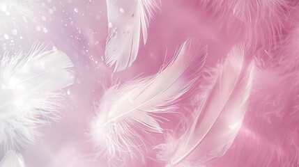 Obraz premium White Feathers Dancing on Pink Backgrounds: A Collection of Artistic Designs for Decor, Social Media, and Branding, Featuring Various Styles from Minimalist to Retro and Dreamy Textures