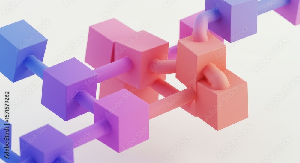 Poster abstract connected cubes - colorful 3d of interconnected cubes, showcasing a network or connection c