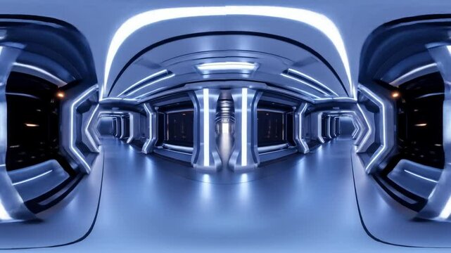 Futuristic Tunnel Corridor With Glowing Blue Lights