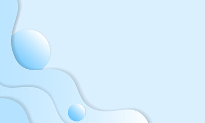 Modern 3D fluid paper-cut effect with soft pastel blue tones and glossy spheres.