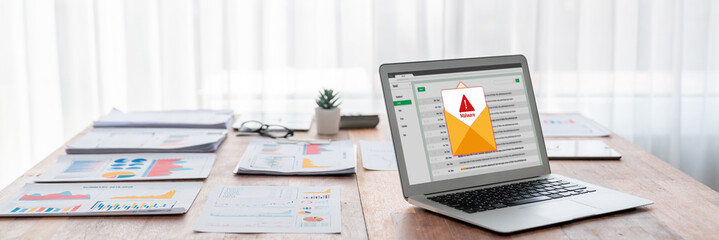 Cyber attacking concept. Malware alert showing on computer screen display scam and threat detection...